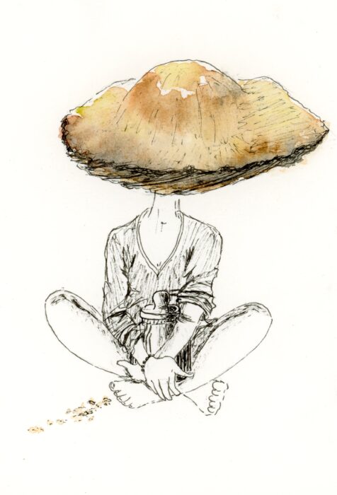 Dessin femme avec tête de madeleine