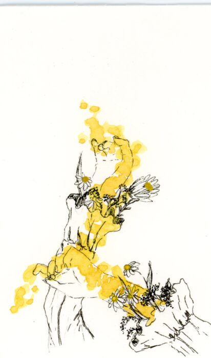 Dessin de bouquets de fleurs dans les manches d'un chemisier