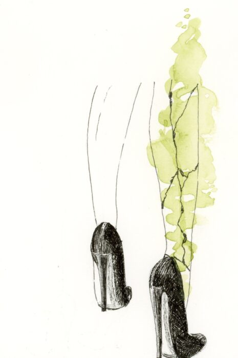 dessin de jambes de femme dont une qui est fêlée