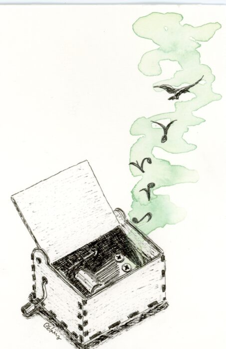 Boîte à musique (serinette) aquarelle