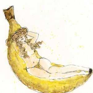 aquarelle femme allongée sur une banane