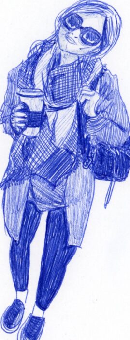 dessin stylo bleu femme avec lunettes de soleil