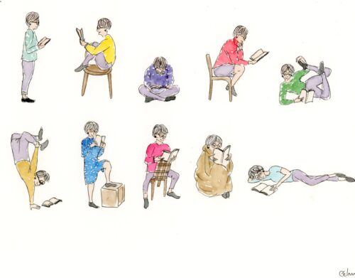 aquarelle 10 postures de femme qui lit